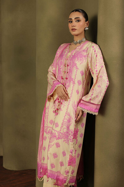 3 Piece Printed Crepe Dobby Suit
