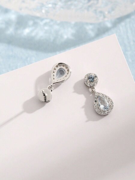 Shein Exclusive - 1pc New S925 Sterling Silver Retro Women Blue Waterdrop Shaped Zirconia Creative And Fashionable Jewelry Accessory Suitable For Daily Wear Mother's Day Present