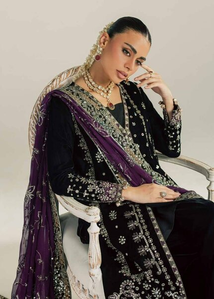 Maya by Nureh Unstitched Embroidered Velvet 3 Piece Suit NU26UMV NW-136 - Wedding Collection