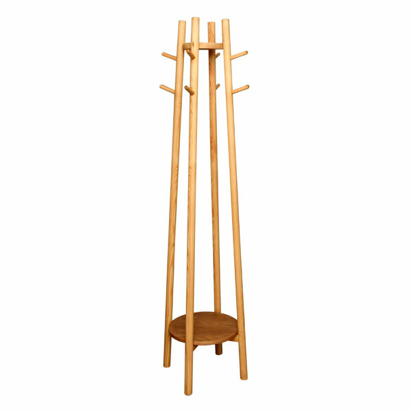 Wooden Coat Tree – Modern Standing Coat & Hat Rack with Storage Shelf