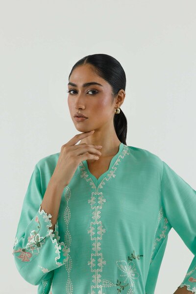 Stitched Emboidered Raw Silk Shirt+ Shalwar