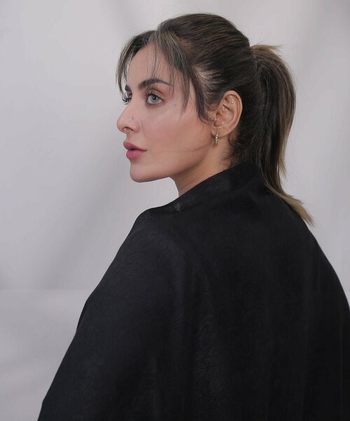 Bagallery Exclusive Woolen Shawl with Woven Zari Pullo Black