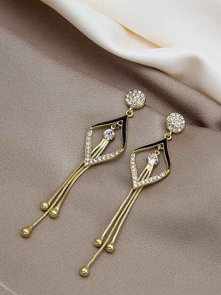 Shein - Rhinestone Geo Decor Drop Earrings