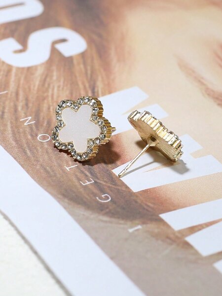 Shein - Rhinestone Flower Stud Earrings
