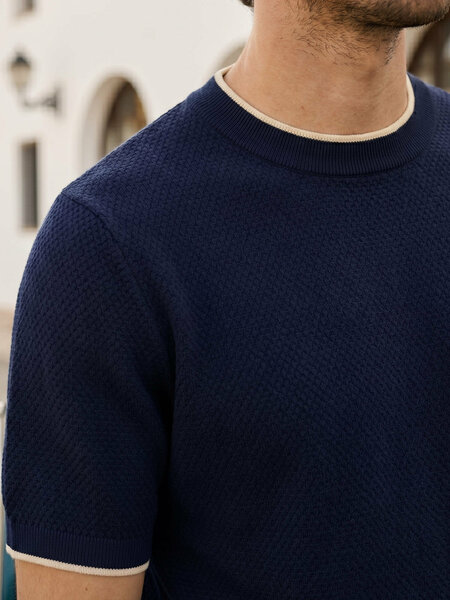 Royal Blue Premium Knitted Crew Neck T-Shirt (SKCN-070)