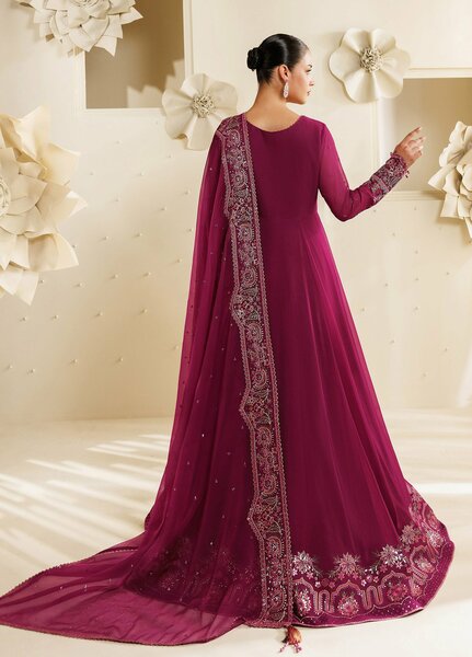 Sireine by Alizeh Fashion Unstitched Embroidered Chiffon 3 Piece Suit AF26UCS AF-CH-2293-RUBYRA - Festive Collection