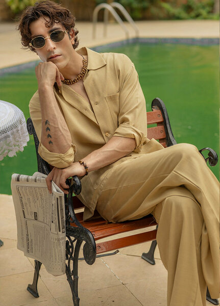 Stylish Garments Mens RTW Solids Linen Co-Ord Sets Suit Sand Brown Casual Collection
