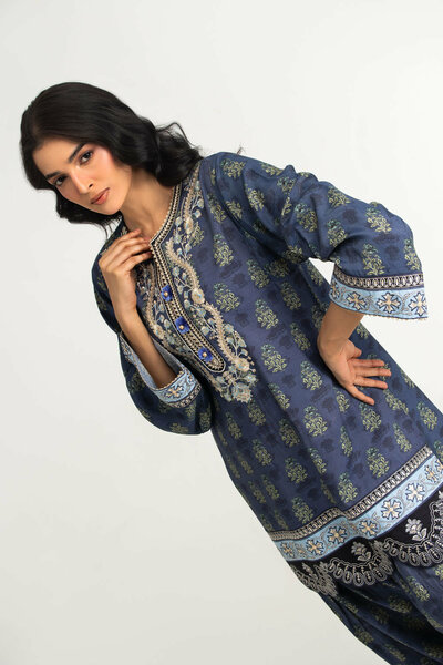 Viscose Raw Silk Printed Co-Ord Set With Embroidered