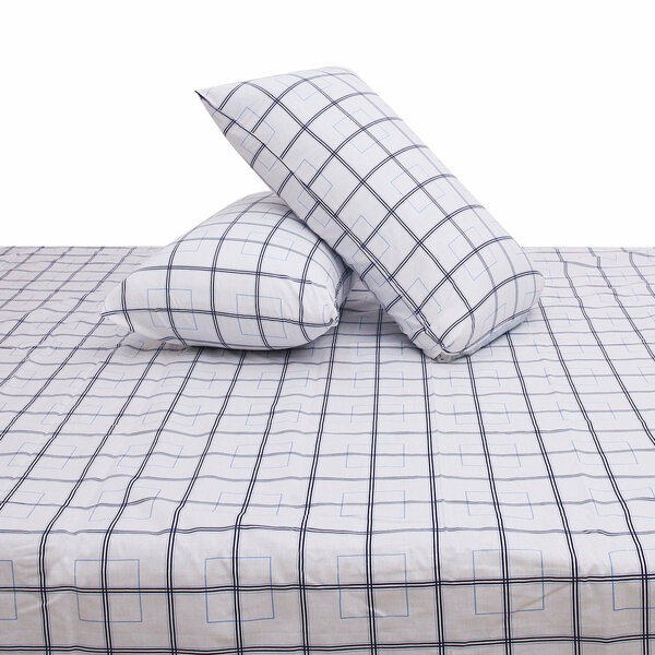 Blue  Box Geometric Double Bed Sheet 90x100"