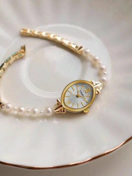 Shein - 1Pc Women Vintage Gradient Bar Scale Dial Quartz Watch