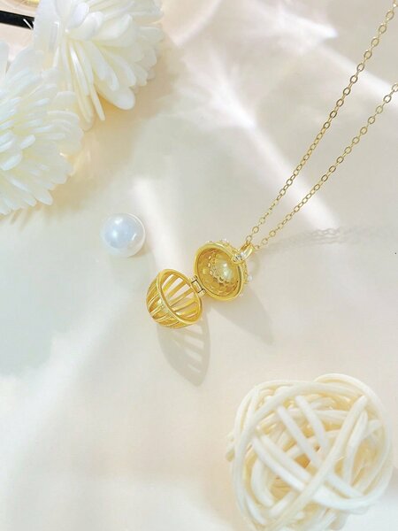 Shein Exclusive - One Beautiful Hollow Out Teardrop Ruby Vintage Party Accessory Pearl S925 Sterling Silver Necklace For Women