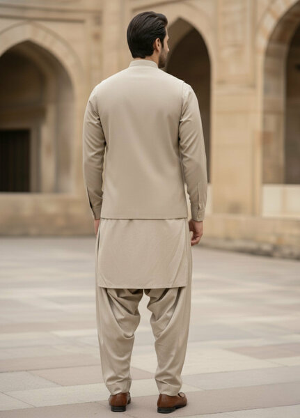 TGM Men RTW Solids Blended 3 Piece Suit Sahara Beige Prestige Festive Collection