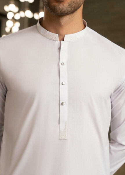 Stylish Garments Mens RTW Embroidered Wash N Wear Kurta Shalwar Suit White Casual Collection