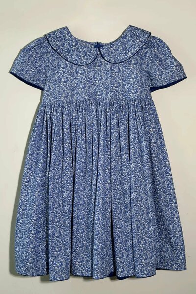 Bluebell | Girls blue and white floral cotton dress with Peter Pan collar