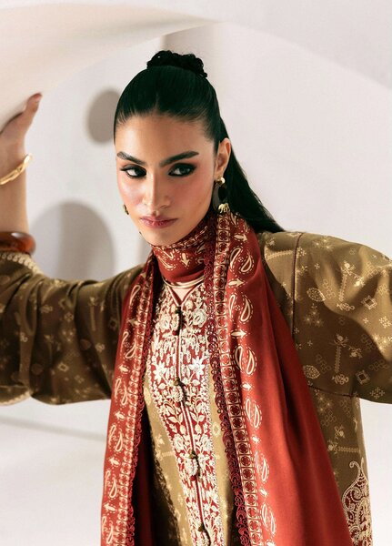 Q prints by Qalamkar Unstitched Embroidered Slub Linen 3 Piece Suit QLK26ULQ Hafsa QPW-10A - Winter Collection