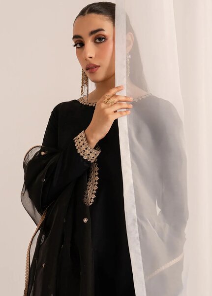 Izel Pret Embroidered Raw Silk 3 Piece Suit Nocturne