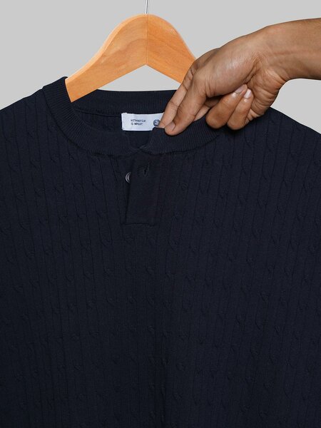 Blue Sweater Knit Henley T-Shirt (SKH-002)