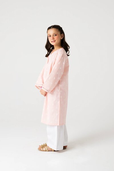 Girls Pink Cotton Kurta Set