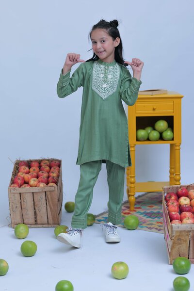 Senorita Kids RTW Green and Gold Casual 2 Piece Suit Acrylic  KAC-02773 - Summer Collection