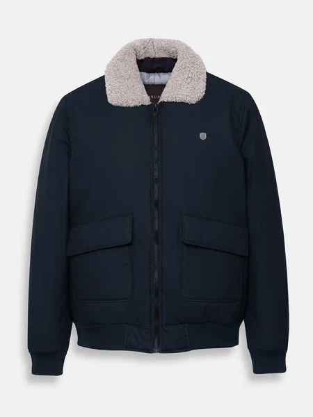 Brumano Mens RTW Solids Cotton Jacket Navy Blue Aviator Jacket Winter Collection