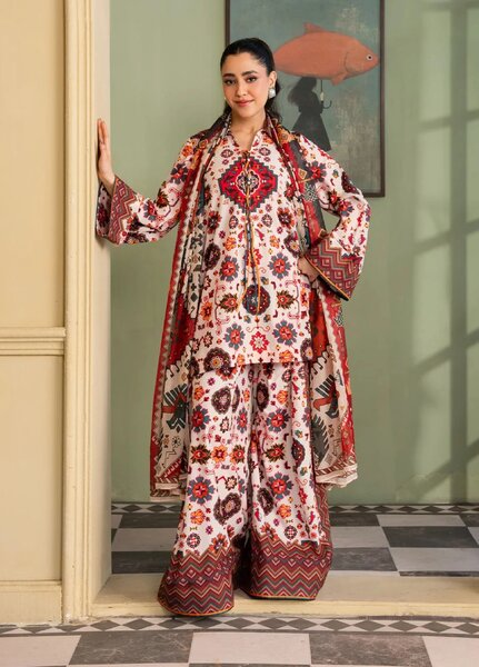 Retro by Maria Osama Khan RTW Printed Grip 3 Piece Suit MOK26PR Daisy - Casual Collection