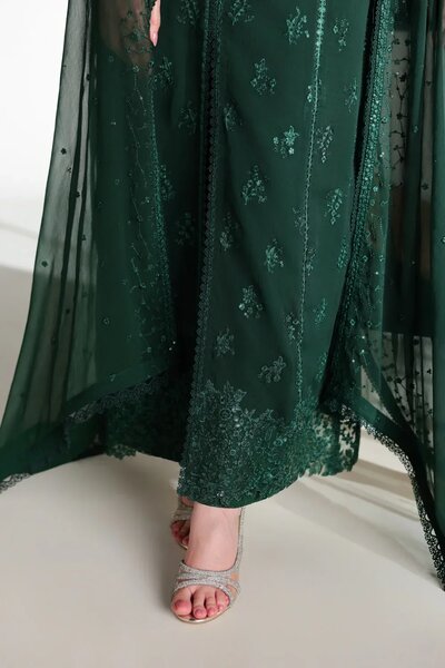 Ensembles by Azure Unstitched Embroidered Chiffon 3 Piece Suit AZ26UEF LEENA - Festive Collection