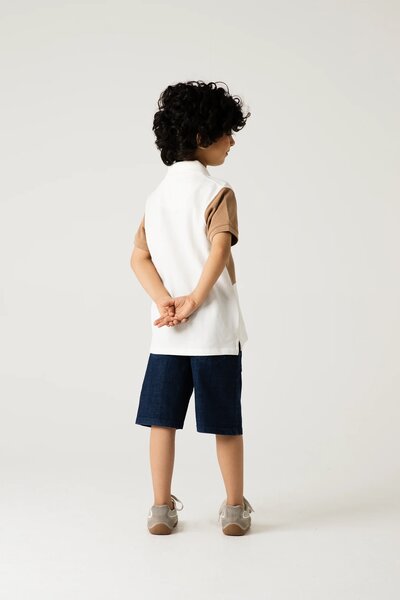 Boys Off-White Beige Panel Polo