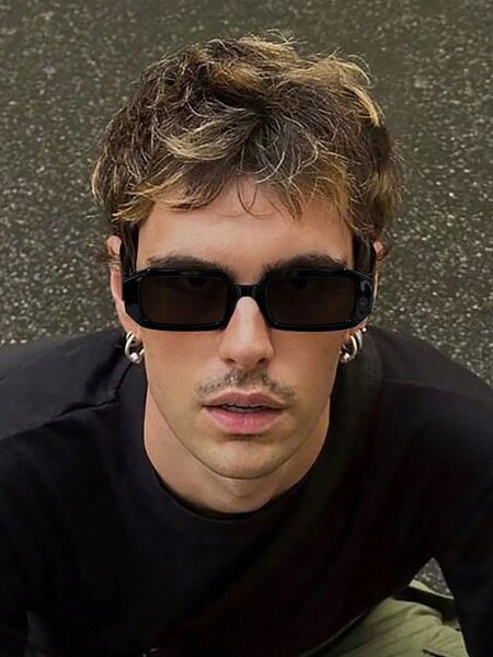 Shein - 1 Pair Men'S Small Rectangular Fashionable Multifunctional Black Glasses