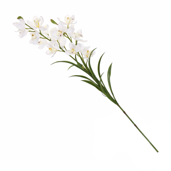 Artificial White Cymbidium Orchid Stem – Elegant Faux Orchid Spray for Home Décor & Floral Arrangements