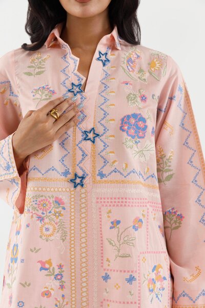 Stitched Embroidered Lawn Shirt+ Culotte