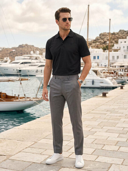Black Textured Popcorn Polo T-Shirt (POLO-1235)