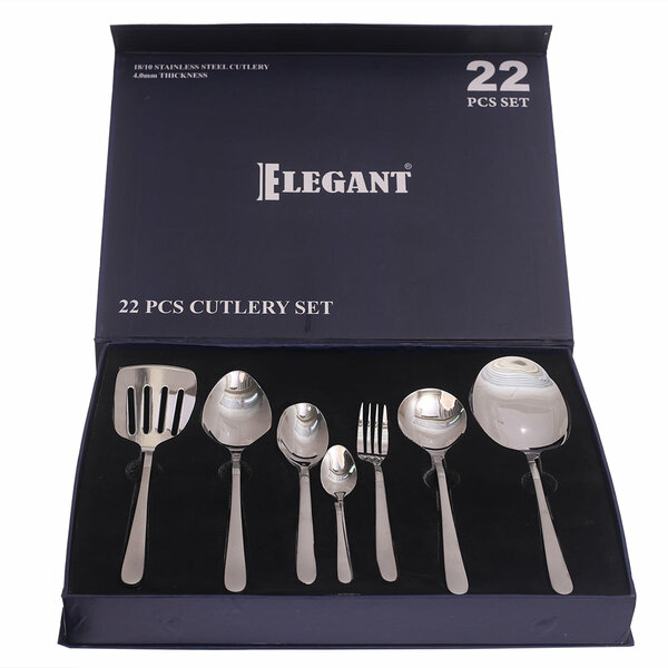 Elegant Silver 22-Piece Stainless Steel Cutlery Set – Premium Flatware with Gift Box