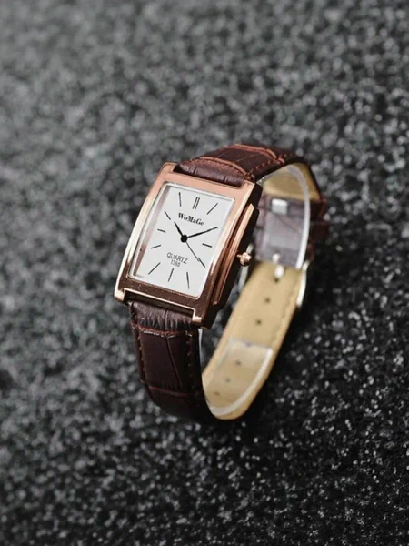 Shein - 1Pc Elegant Minimalist Square Men'S Watch, Luxury Rose Gold Rectangular Wristwatch