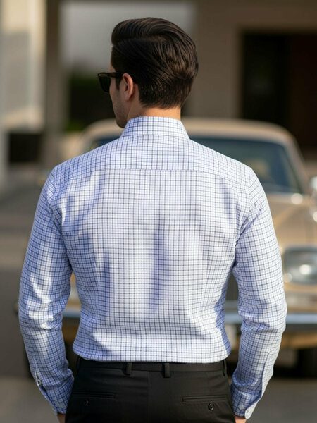 White & Blue Checkered, Elite Edition, Cutaway Collar Men’s Formal Shirt (FS-2633)