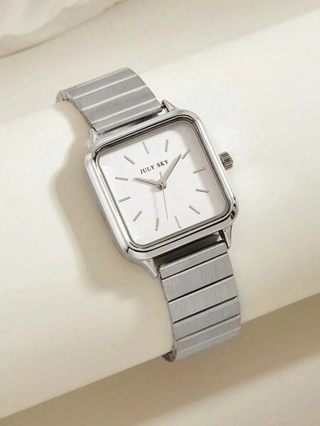 Shein - Julysky 1Pc Women'S Silver Tone Elegant Simple Stainless Steel Band Quartz Watch