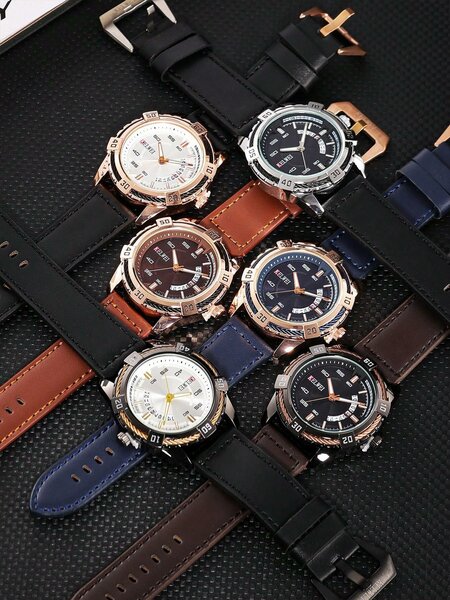 Shein - Men's Watch Quartz Movement New Leather Belt Luminous Waterproof Silver