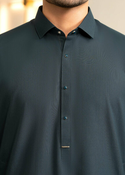Stylish Garments Mens RTW Solids Wash N Wear Kurta Shalwar Suit Tale Green Plain Casual Collection
