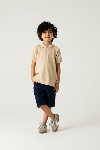 Boys Smart Zip Beige Polo