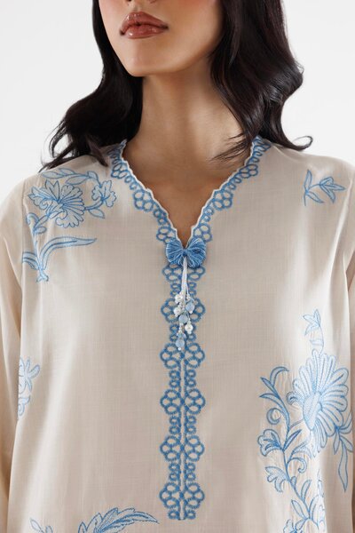 Stitched Embroidered Slub Lawn Shirt+ Culotte