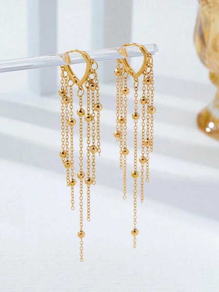 Shein - 1 Pair Geometric Heart Chain Tassel Earrings