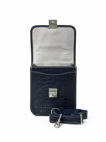 Leather Cross Body Bag Crocodile Black