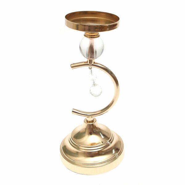 Black & Gold Pillar Candle Holder with Crystal Accents – Small