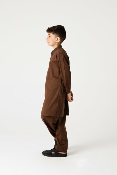 Boys Heritage Brown Embroidered Kurta Shalwar