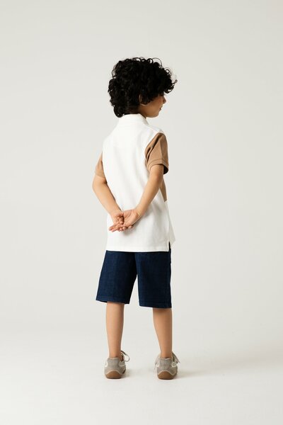 Boys Off-White Beige Panel Polo