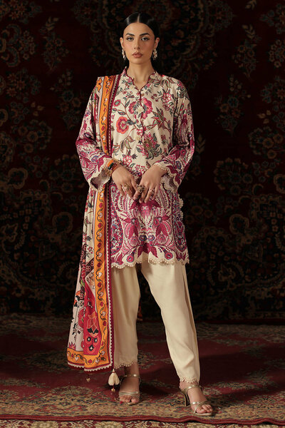 3 Piece Printed Crepe Dobby Suit