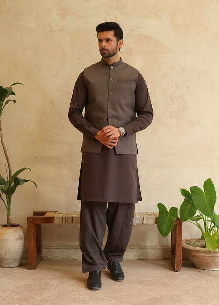 A-Line by Mazham RTW Solids Blended 3 Piece Suit Charcoal Gray Winter Collection