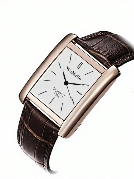Shein - 1Pc Elegant Minimalist Square Men'S Watch, Luxury Rose Gold Rectangular Wristwatch