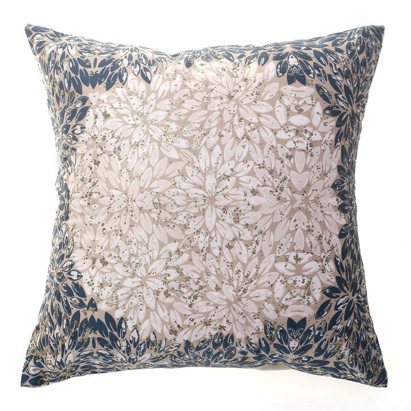 Beige & Gold Floral Textured Screen Print (Mother of Pearl) Cushion Cover 18x18" – Elegant Decorative Throw Pillow
