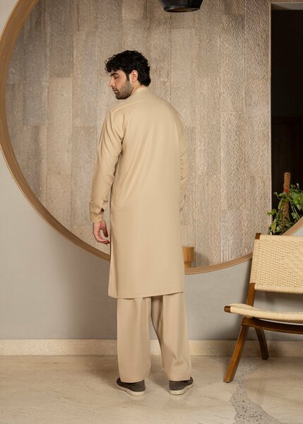 Buraq Men RTW Solids Wash N Wear Kurta Shalwar Suit Skin Casual Collection