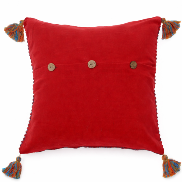 Jute Textures Cushion Cover 18x18" – Rustic Striped Tassel Decorative Pillow